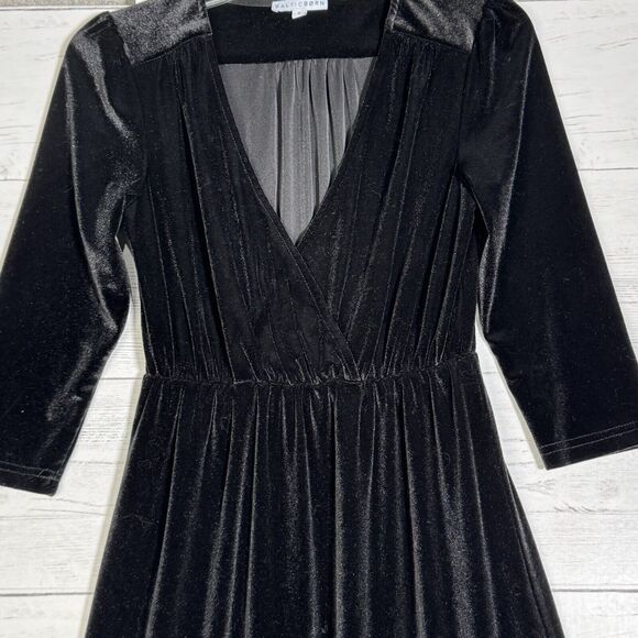Baltic Born Black Velvet Velour Maxi V-Neck Dress Goth Witchy - Picture 3 of 4